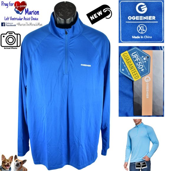 OGEENIER XL Blue 1/4 Zip Pullover Long Sleeve Sun Protection UPF 50+ Fishing - Picture 1 of 9